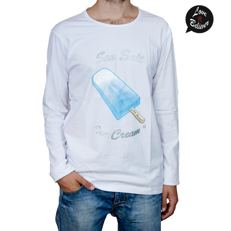 LOVE BELIEVER™ T-Shirt Bianca "Sea Salt Ice Cream" Uomo Japanese Style - Long Sleeves