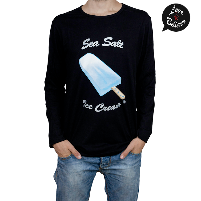 LOVE BELIEVER™ T-Shirt Nera "Sea Salt Ice Cream" Uomo Japanese Style - Long Sleeves