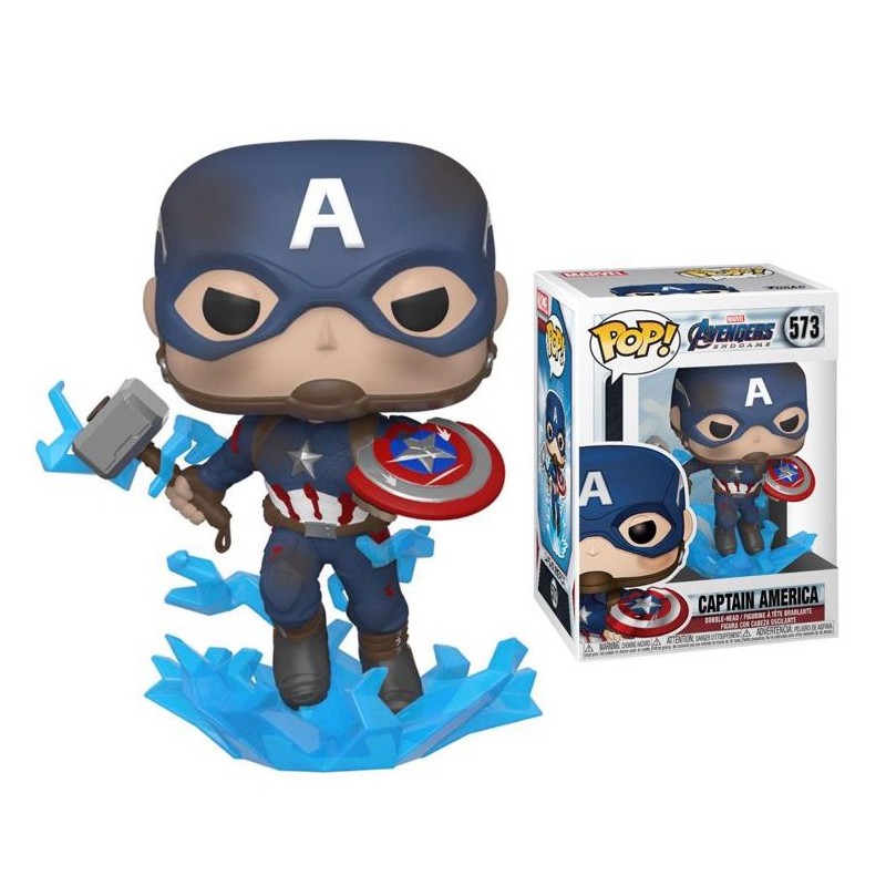 Funko Pop Avengers Endgame: Captain America with Broken Shield & Mjolnir Figure 573, 10cm